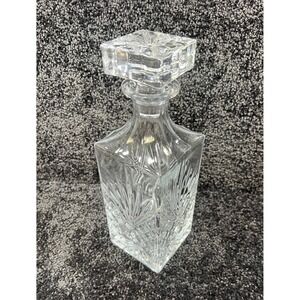 Crystal Glass Decanter Square Stopper Etched Fan Diamond Pattern Barware